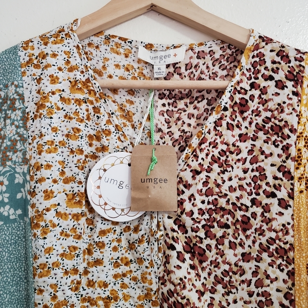LAST ONE! NEW Umgee Plus Mixed Floral Print Ruffle Dress Pockets - Picture 9 of 12